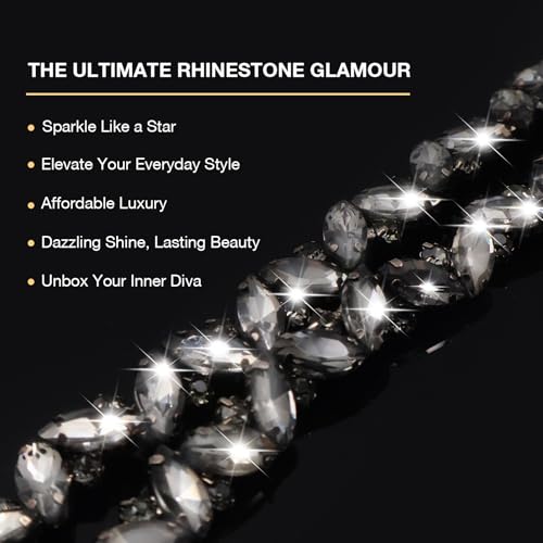 PEARLY JUN 1 Yard Black Rhinestone Chain Trim Rhinestone Trim Chain Crystal Applique Strips DIY Jewelry for Wedding Party Bracelets Craft Bridal Bouquets Embellishment Accessories - Image 3