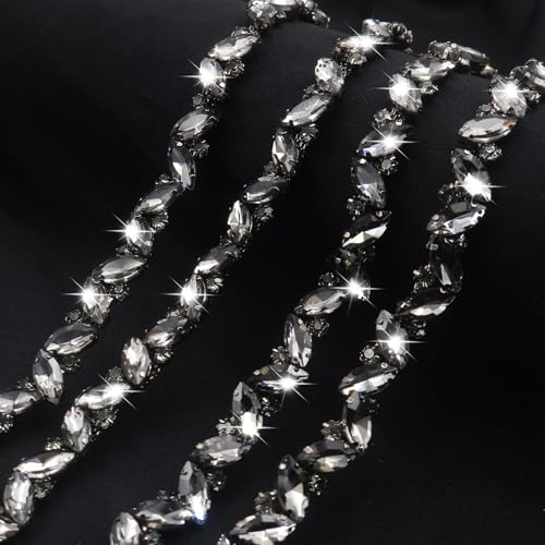 PEARLY JUN 1 Yard Black Rhinestone Chain Trim Rhinestone Trim Chain Crystal Applique Strips DIY Jewelry for Wedding Party Bracelets Craft Bridal Bouquets Embellishment Accessories - Image 2