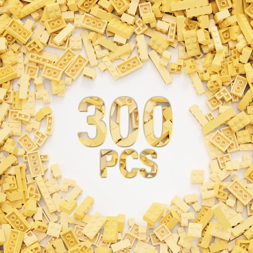 YUJHITP 300 قطعة من الطوب البيج مجموعة متنوعة من الطوب الملحقات للبناء مع 12 حجم متوافق مع قطع وأجزاء ليغو - Image 1