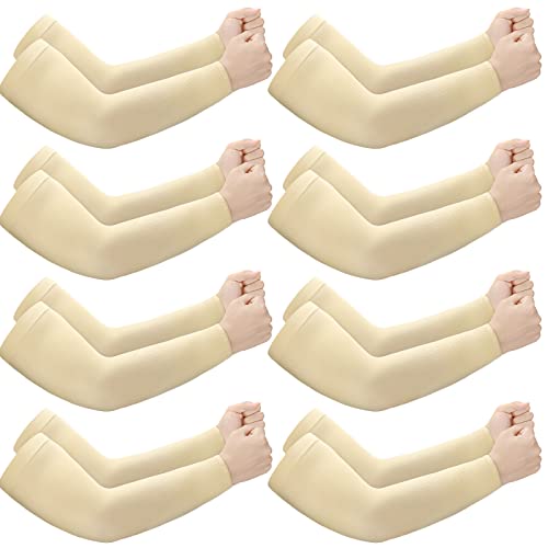 Janmercy 8 Pairs Elderly Skin Thin Protector Sleeves Bruise Abrasions Protective Arm Sleeve(Beige) - Image 1