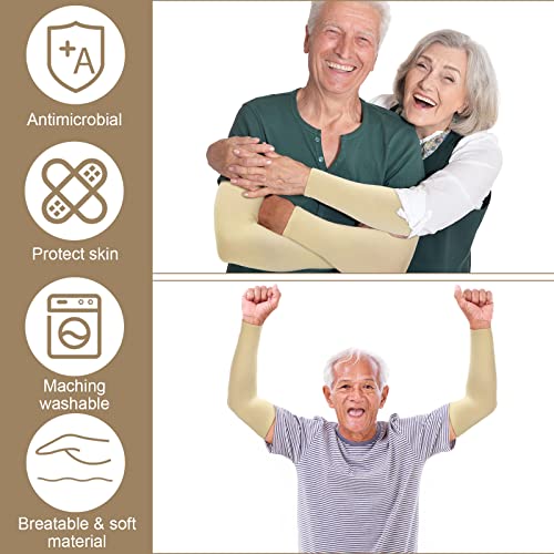Janmercy 8 Pairs Elderly Skin Thin Protector Sleeves Bruise Abrasions Protective Arm Sleeve(Beige) - Image 3