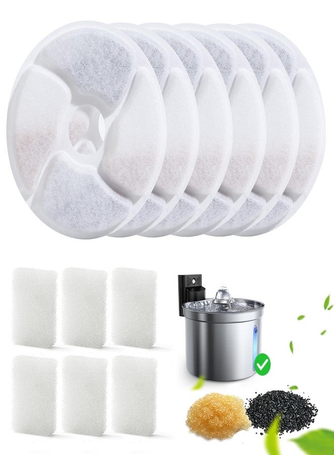 FEELNEEDY 6 Pack Cat Water Fountain Filter & 6 Pack Pump Sponges Replacement for [FN-W19] - 6 Filters+6 Sponges - Image 1