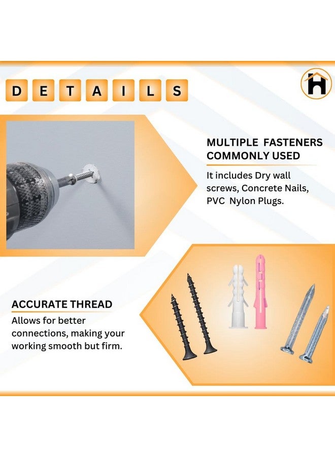 Homdum Assorted Nails, Screws and Nylon Plugs Set, multipurpose diy home kit pack of 400 nos - Image 5