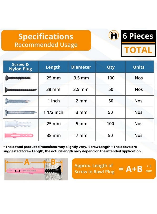Homdum Assorted Nails, Screws and Nylon Plugs Set, multipurpose diy home kit pack of 400 nos - Image 3