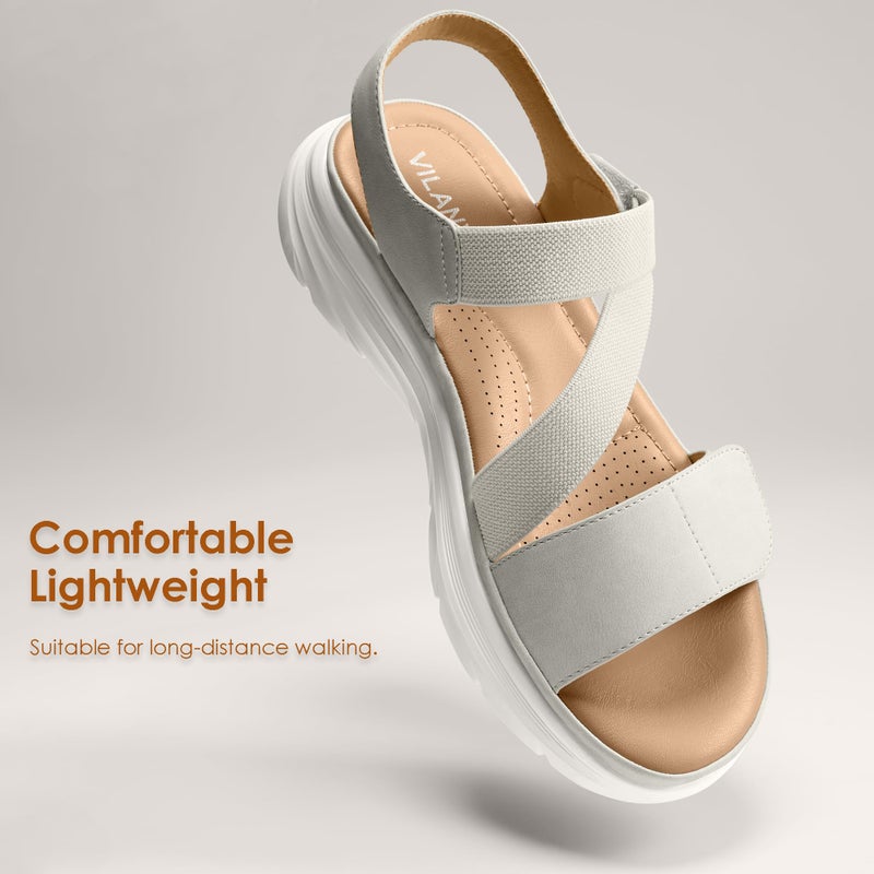 Vilanva Women's Comfortable Walking Sandals beige Size 8 - Image 5