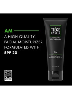 tiege hanley Tiege Hanley Mens Face Moisturizer, Morning Facial Moisturizer with SPF 20 - Men's Face & Skin Care Cream for Long-Lasting Hydration - Promotes Even Skin Tone, Safe for Sensitive Skin (2.5 Fl Oz)  - Image 2