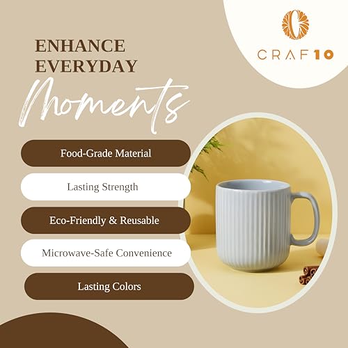 CRAF10 Linear Luxe Ceramic Cofee/Milk Mugs, 340 ML, Dishwasher & Microwave Safe, Grey, Set of 1 - Image 5