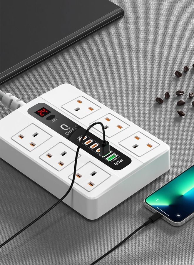 كيفكس توصيلة كهربائية من كيوفكس 3000 واط ابيض 3 متر مع 4 مداخل بي دي 36 وات  ومدخلين يو اس بي 60 وات للشحن السريع - Image 5