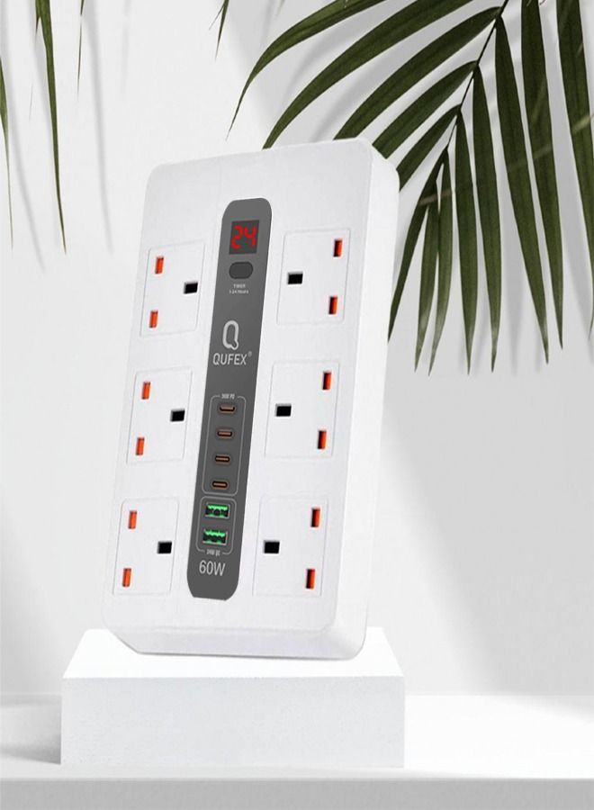 كيفكس توصيلة كهربائية من كيوفكس 3000 واط ابيض 3 متر مع 4 مداخل بي دي 36 وات  ومدخلين يو اس بي 60 وات للشحن السريع - Image 3