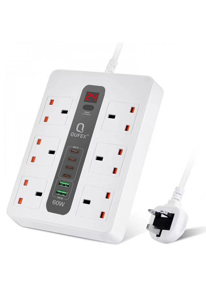 كيفكس توصيلة كهربائية من كيوفكس 3000 واط ابيض 3 متر مع 4 مداخل بي دي 36 وات  ومدخلين يو اس بي 60 وات للشحن السريع - Image 2