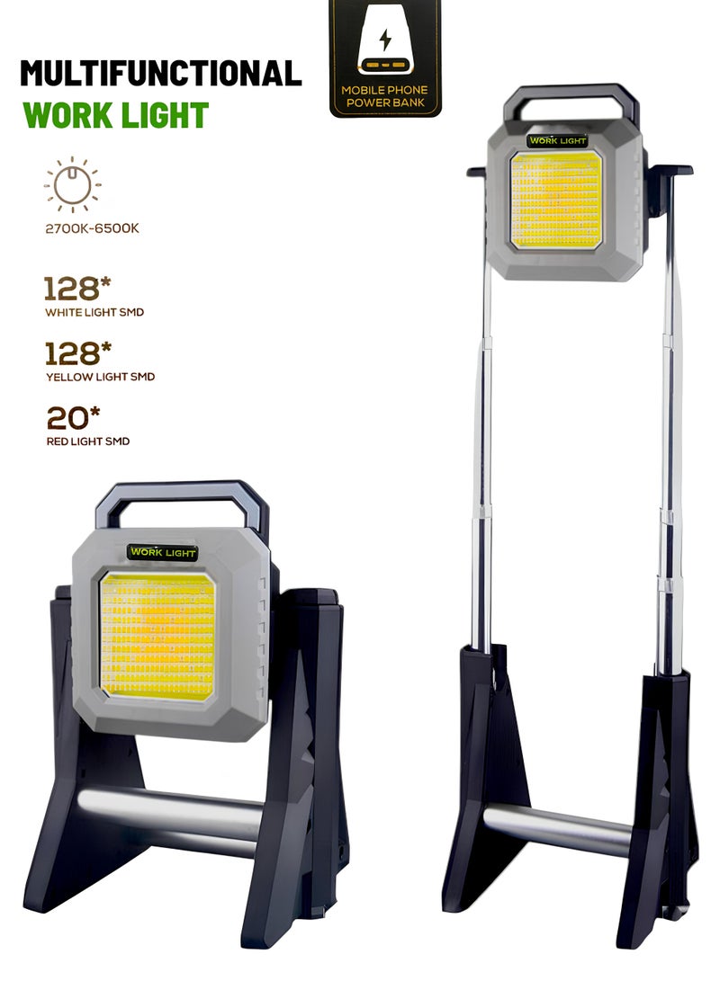 مصباح عمل متعدد الوظائف – WORK LIGHT، إضاءة 3000 لومن، ألوان إضاءة قابلة للتعديل، بطارية 10000mAh، وشاحن متنقل للهواتف - Image 1