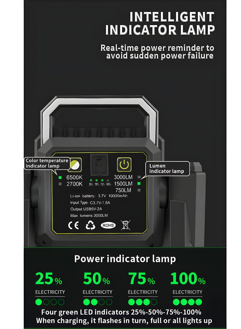 مصباح عمل متعدد الوظائف – WORK LIGHT، إضاءة 3000 لومن، ألوان إضاءة قابلة للتعديل، بطارية 10000mAh، وشاحن متنقل للهواتف - Image 5