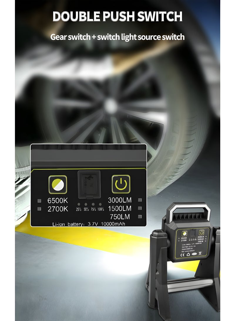 مصباح عمل متعدد الوظائف – WORK LIGHT، إضاءة 3000 لومن، ألوان إضاءة قابلة للتعديل، بطارية 10000mAh، وشاحن متنقل للهواتف - Image 2