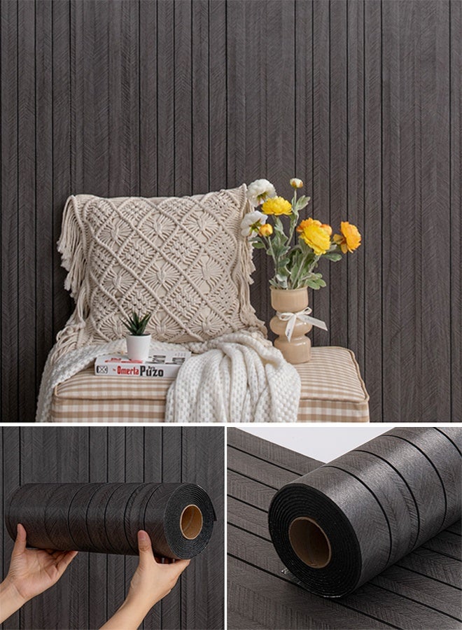 NOAEOU 3D Wall Panels Thickened 3D Wood Grain Wallpaper - 300cm x 40cm PVC Self-Adhesive Sound Insulation Wallboard, Peel and Stick Wall paper For Home Decor, Living room, bedroom (9-2-BK) - Image 1