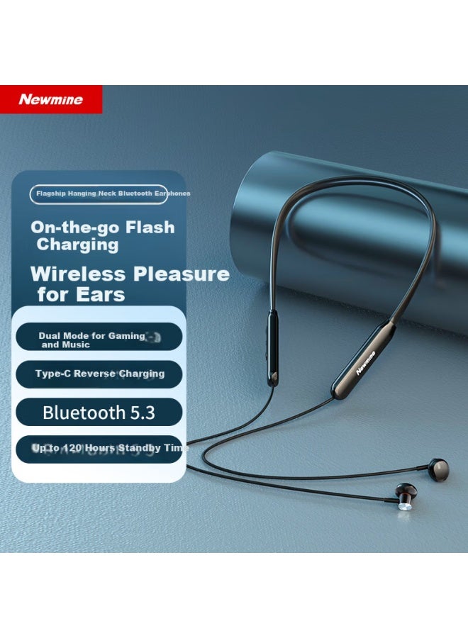 Newmine Sl80 Upgraded Version Neck Hanging Bluetooth Earphones Neck Hanging Wireless Sports Neck Hanging Super Long Battery Life Large Capacity Standby Waterproof Suitable For Huawei Apple Xiaomi Blac - Image 1