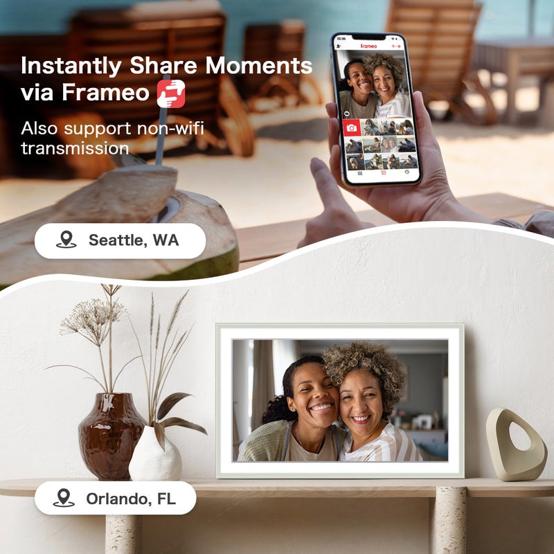 Pastigio Digital Picture Frame, 15.6 Inch Frameo Digital Frame WiFi, 1920*1080 IPS FHD Touchscreen, 32GB, Tabletop&Wall-Mounted, Share Picture Video, Electronic Photo Frame Slideshow, Gifts for Mom, White Clay - Image 3
