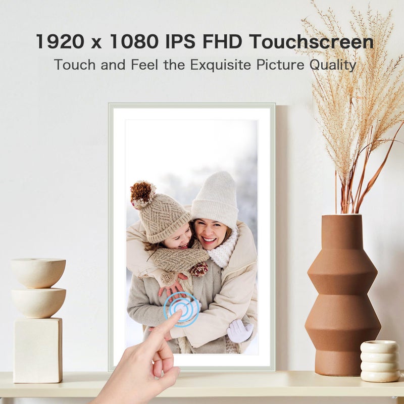 Pastigio Digital Picture Frame, 15.6 Inch Frameo Digital Frame WiFi, 1920*1080 IPS FHD Touchscreen, 32GB, Tabletop&Wall-Mounted, Share Picture Video, Electronic Photo Frame Slideshow, Gifts for Mom, White Clay - Image 5