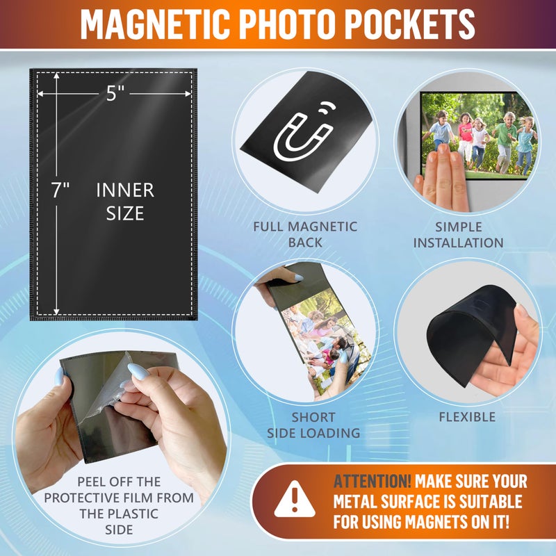 JUZARI 10 Pack 5x7 Magnetic Picture Frames for Refrigerator - Magnet Picture Frames for Fridge - Magnetic Photo Sleeves - Magnetic Photo Pockets - Magnetic Picture Holder - Locker Magnet Frames - Image 2
