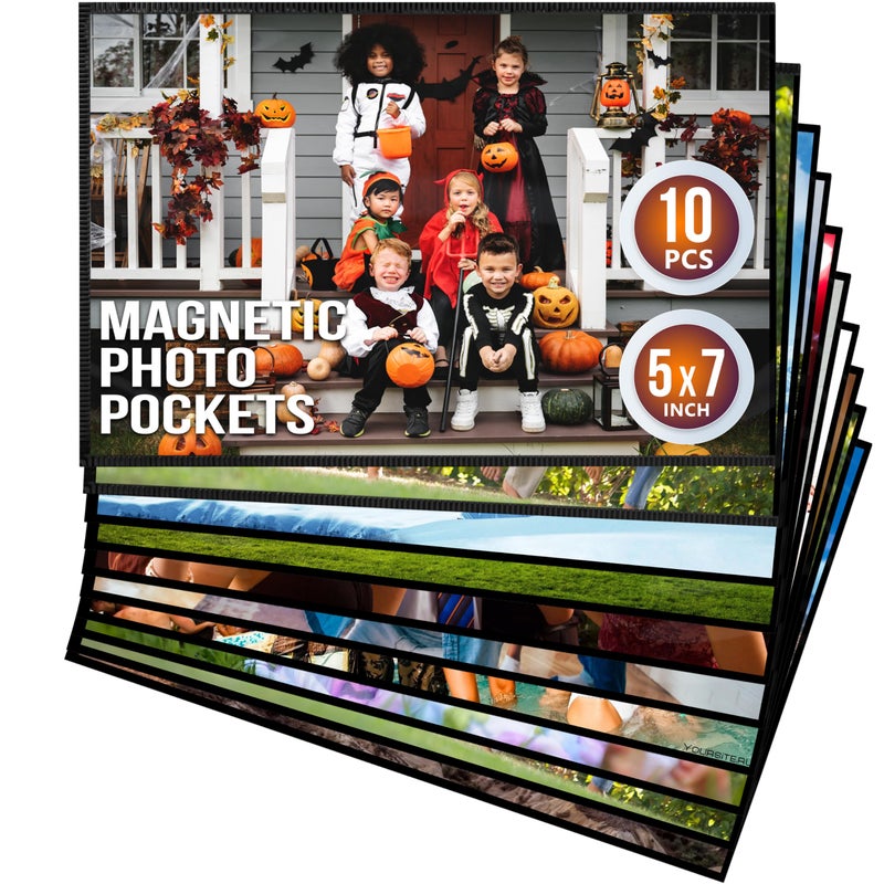 JUZARI 10 Pack 5x7 Magnetic Picture Frames for Refrigerator - Magnet Picture Frames for Fridge - Magnetic Photo Sleeves - Magnetic Photo Pockets - Magnetic Picture Holder - Locker Magnet Frames - Image 1