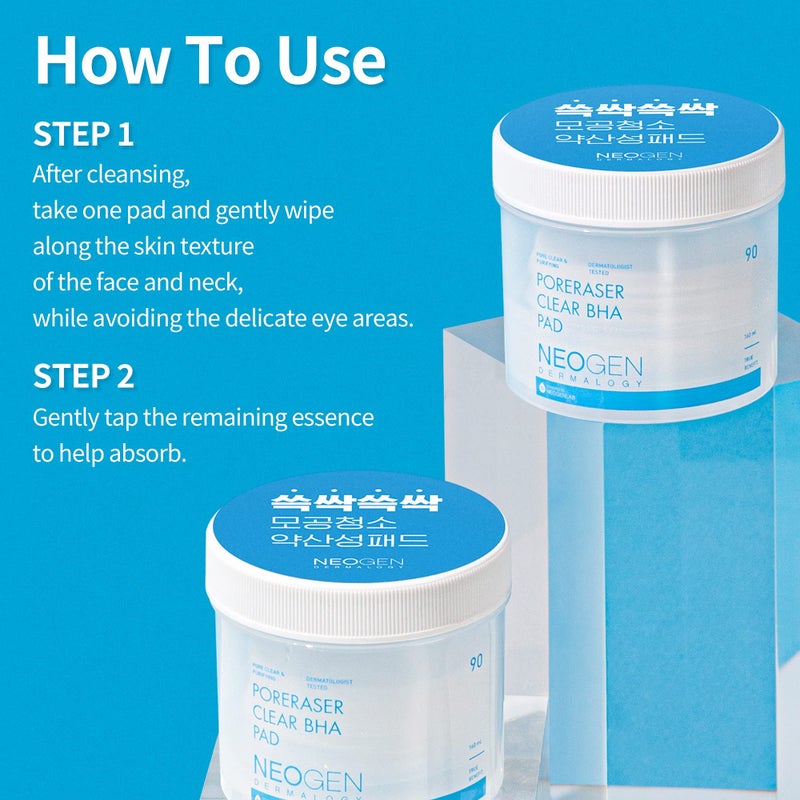 DERMALOGY by NEOGENLAB NEOGEN DERMALOGY Poreraser Clear BHA Pad (90 pads) - Facial Exfoliant for Skin Resurfacing & Blackheads & Enlarged Pores with BHA & Tannins & Evening Primrose, Sensitive Skin - Korean Skin Care - Image 5