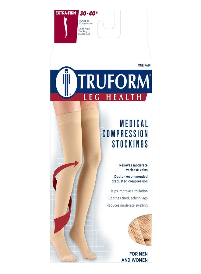 ترو فورم جوارب ضغط Truform للرجال والنساء، 30-40 مم زئبق، طول يصل إلى الفخذ، طرف منقط، مقدمة مغلقة، أسود، متوسط - Image 3
