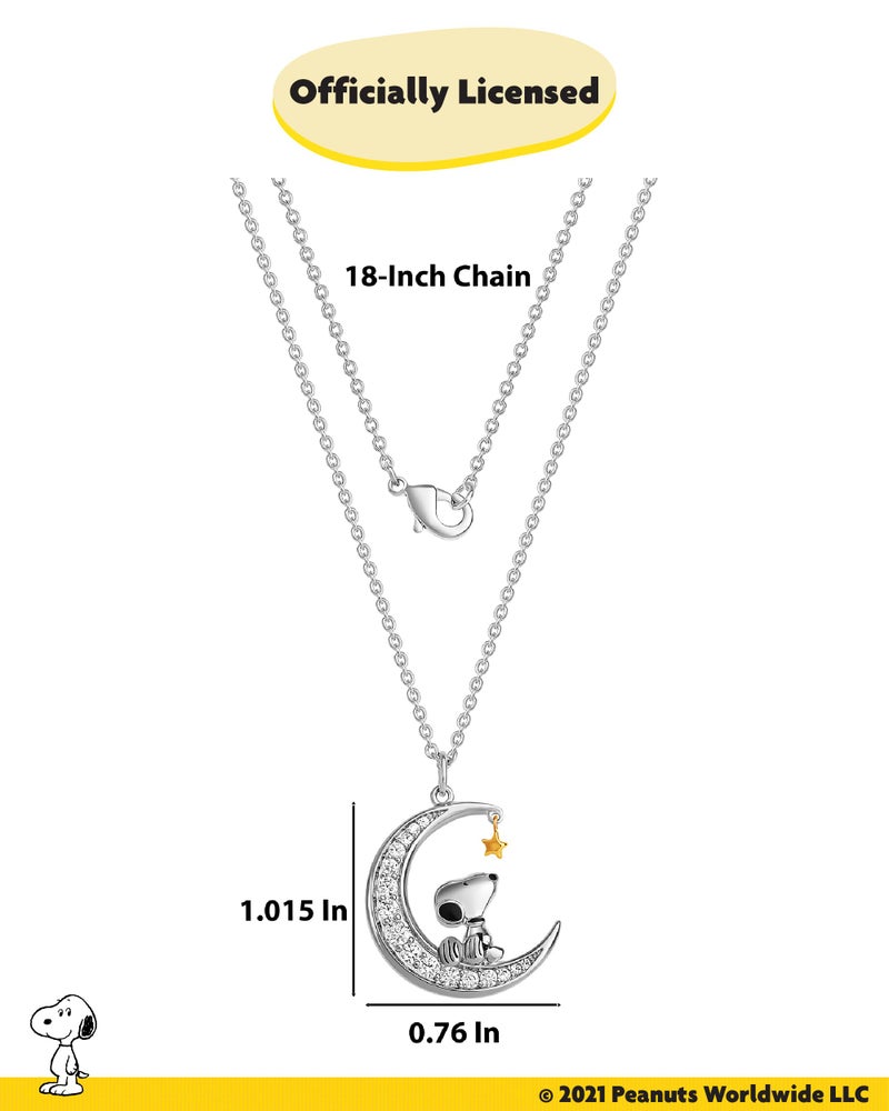 Peanuts Womens Snoopy Moon Cubic Zirconia Necklace 18" -18k Gold Flash Plated Snoopy Necklace Official License - Image 4