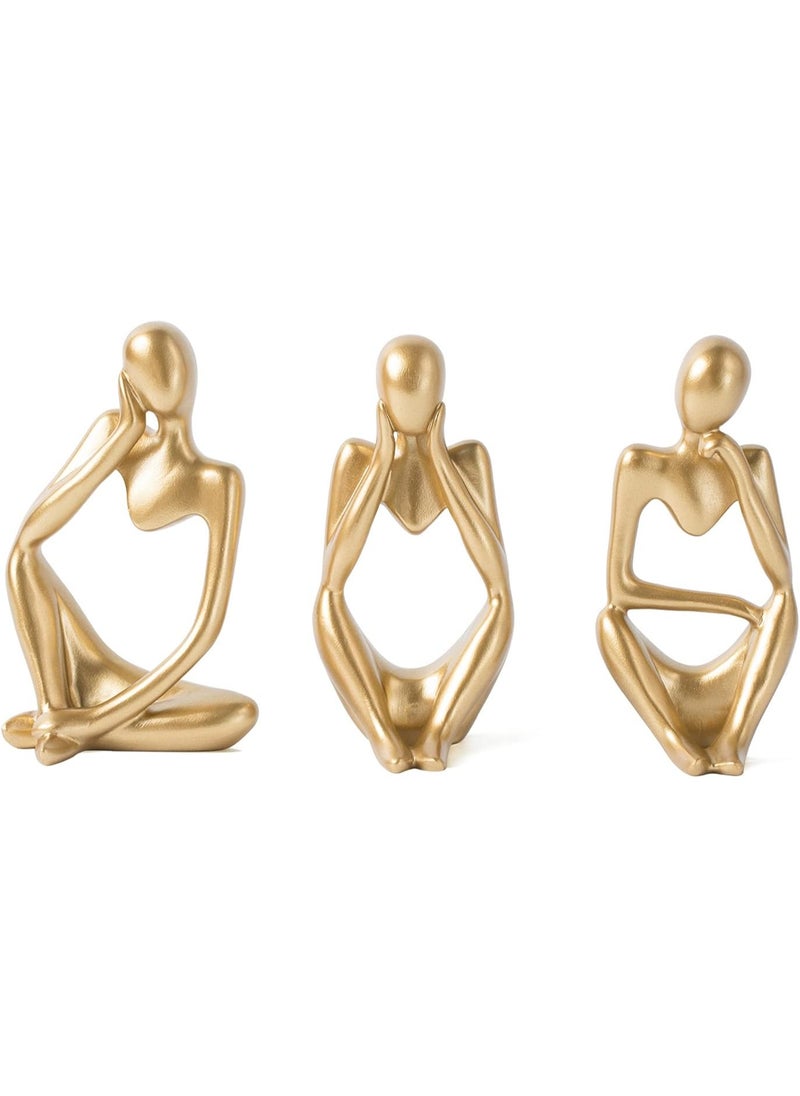 ماركة غير محددة تمثال مفكر من FJS Gold Decor، منحوتة فنية تجريدية، مجموعة من 3 قطع، ذهبي  - Image 3