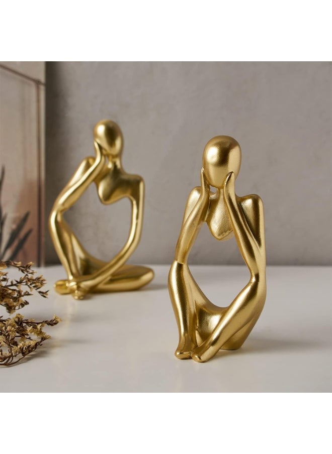 ماركة غير محددة - تمثال مفكر من FJS Gold Decor، منحوتة فنية تجريدية، مجموعة من 3 قطع، ذهبي - Image 1