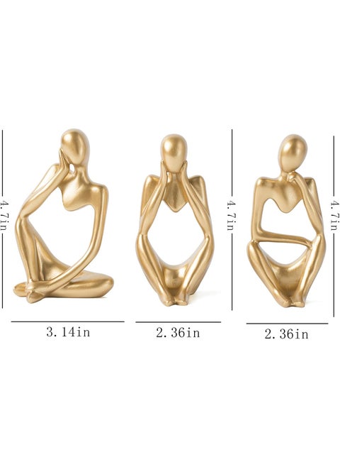 تمثال مفكر من FJS Gold Decor، منحوتة فنية تجريدية، مجموعة من 3 قطع، ذهبي