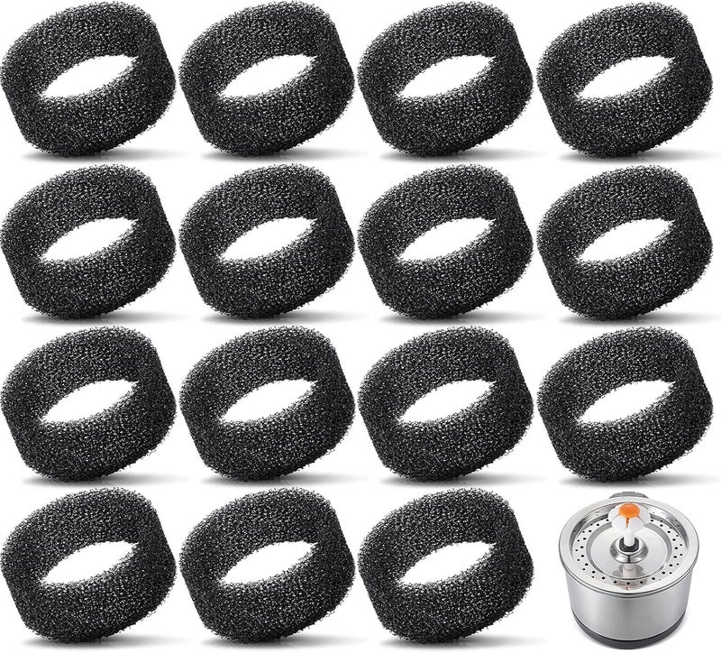 Enhon 16 Pieces Pet Fountain Foam Filters Round Sponge Black Filter Foam Pet Cat Fountain Replacement Filter for 2.5 L/ 84 oz Stainless Steel Cat Fountain Pet Drinking Water Stay Healthy Clean - Image 1