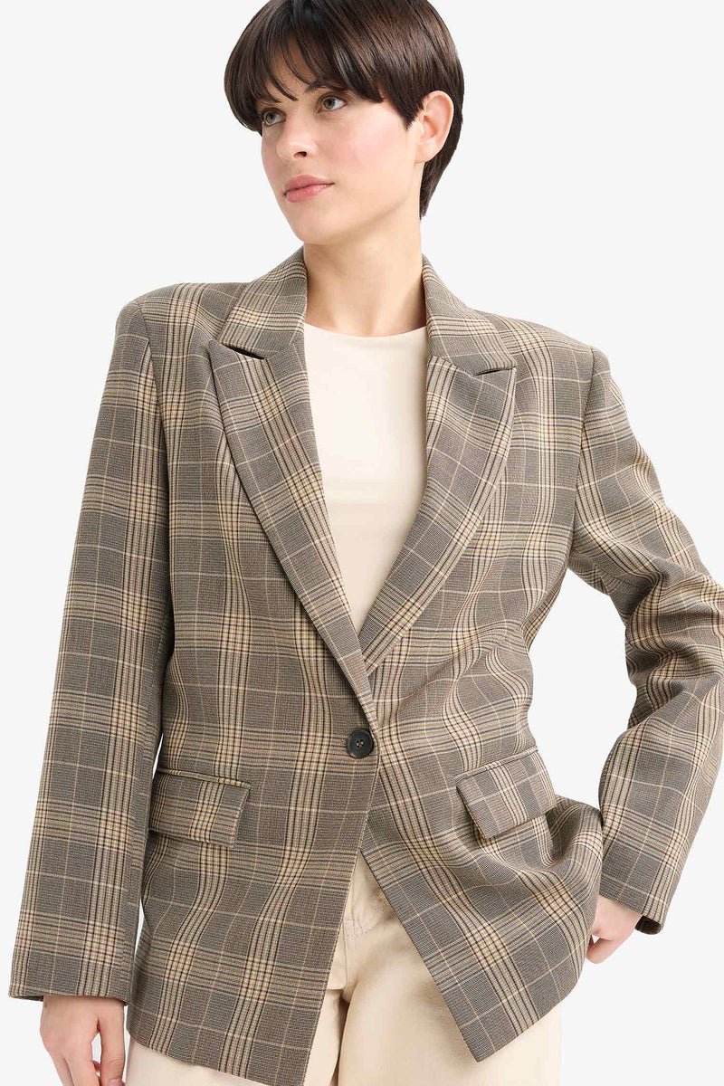 DeFacto Brown Woman Regular Fit Blazer Collar Long Sleeve Blazer Casual - Image 1