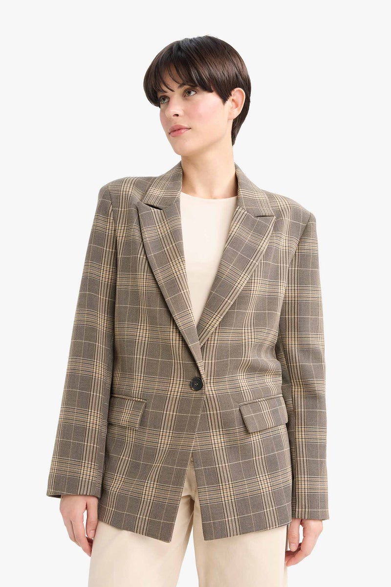 DeFacto Brown Woman Regular Fit Blazer Collar Long Sleeve Blazer Casual - Image 3