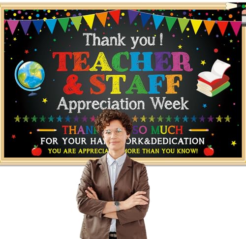 PTFNY Thank You Teachers Teacher Appreciation Week Backdrop Banner Decorations Teachers Staffs Appreciation Week Decorations Thank You Teachers Banner Photo Booth Props Background Decorations - Image 3