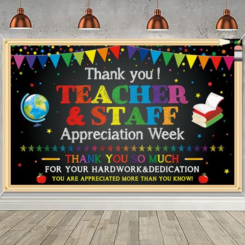 PTFNY Thank You Teachers Teacher Appreciation Week Backdrop Banner Decorations Teachers Staffs Appreciation Week Decorations Thank You Teachers Banner Photo Booth Props Background Decorations - Image 1