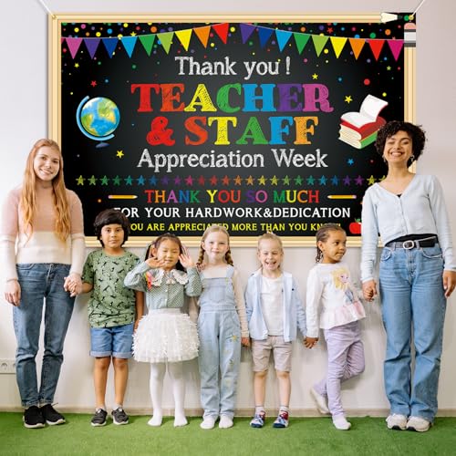 PTFNY Thank You Teachers Teacher Appreciation Week Backdrop Banner Decorations Teachers Staffs Appreciation Week Decorations Thank You Teachers Banner Photo Booth Props Background Decorations - Image 5