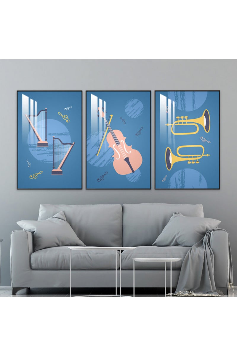 Marktna Three wooden wall painting with a frame and a clear acrylic layer - Image 1