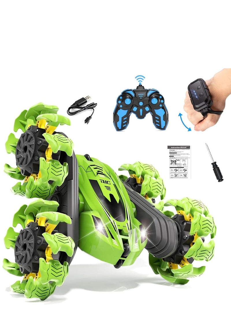 Rightsure Remote Control Car Stunt Car Toy Gesture Sensing Remote Control Stunt Car, 360 Degree Flip Double-Sided Rotating Roller, 2.4GHz Off-Road Remote Control Car Toy is a Gift for Kids (Green) - Image 1