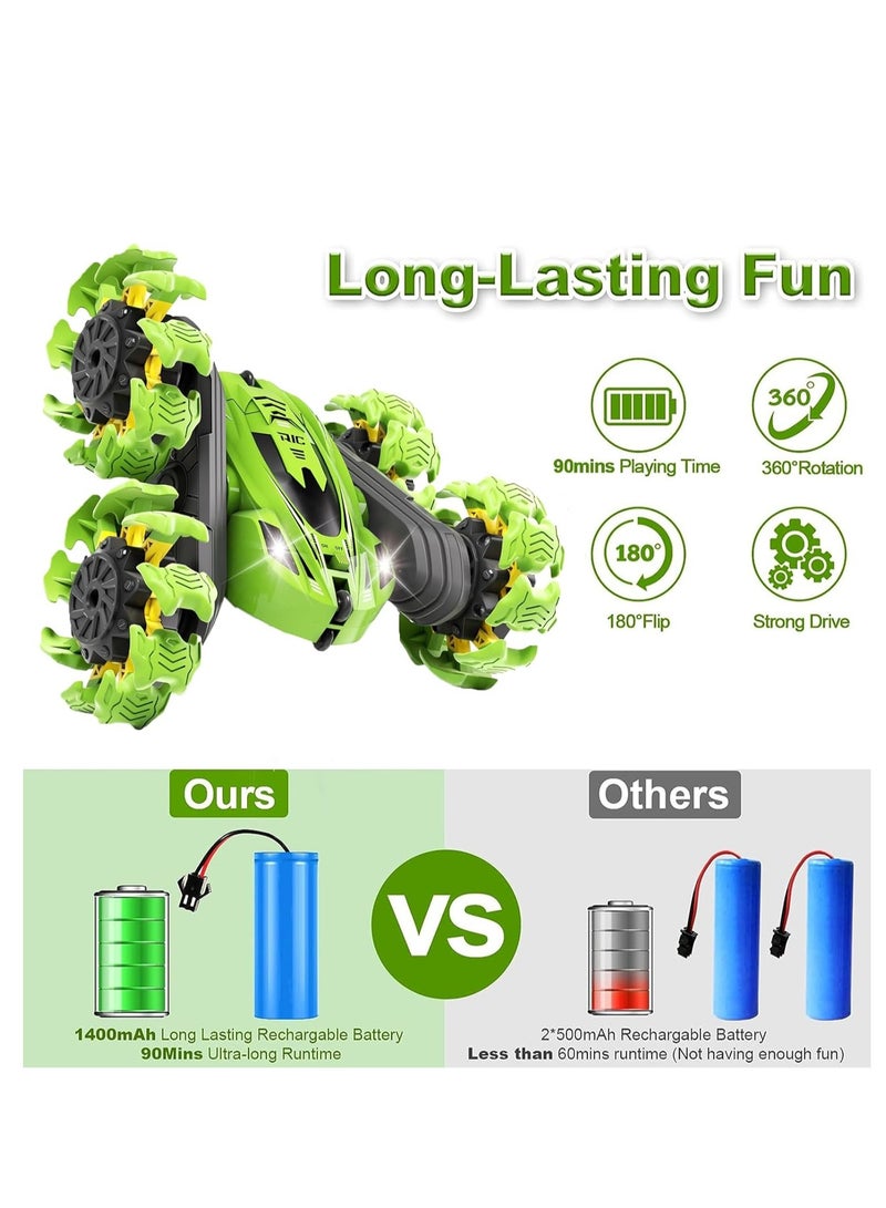 Rightsure Remote Control Car Stunt Car Toy Gesture Sensing Remote Control Stunt Car, 360 Degree Flip Double-Sided Rotating Roller, 2.4GHz Off-Road Remote Control Car Toy is a Gift for Kids (Green) - Image 5