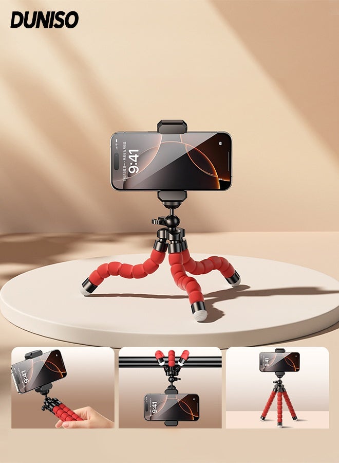 DUNISO Flexible Mini Tripod Holder Tabletop Travel Portable and Flexible Phone Stand Holder with Clip, and Bluetooth Remote Control Portable Octopus Camera Gorrila Pod Bendy Legs Grip for Phones - Image 1
