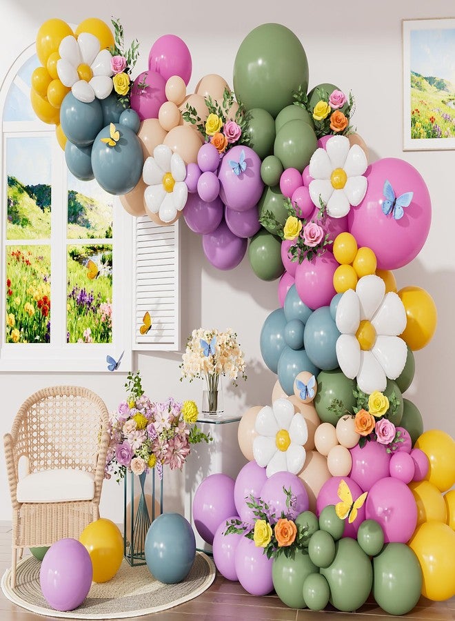 Haolongfa Daisy Balloon Arch Garland Kit, 152 Pcs Pastel WildFlower Balloons Arch Kit in Pink, Green, Purple, Blue, Yellow and Beige for Baby Shower, Spring Daisy Theme Birthday Decorations - Image 1