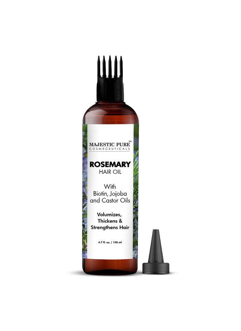 Majestic Pure Majestic Pure 100% Pure Rosemary Oil with Biotin for Hair Care, Strengthening, Nourishing, and Volumizing Formula with Jojoba Oil and Castor Oil - Non GMO Verified, 198 ml 
