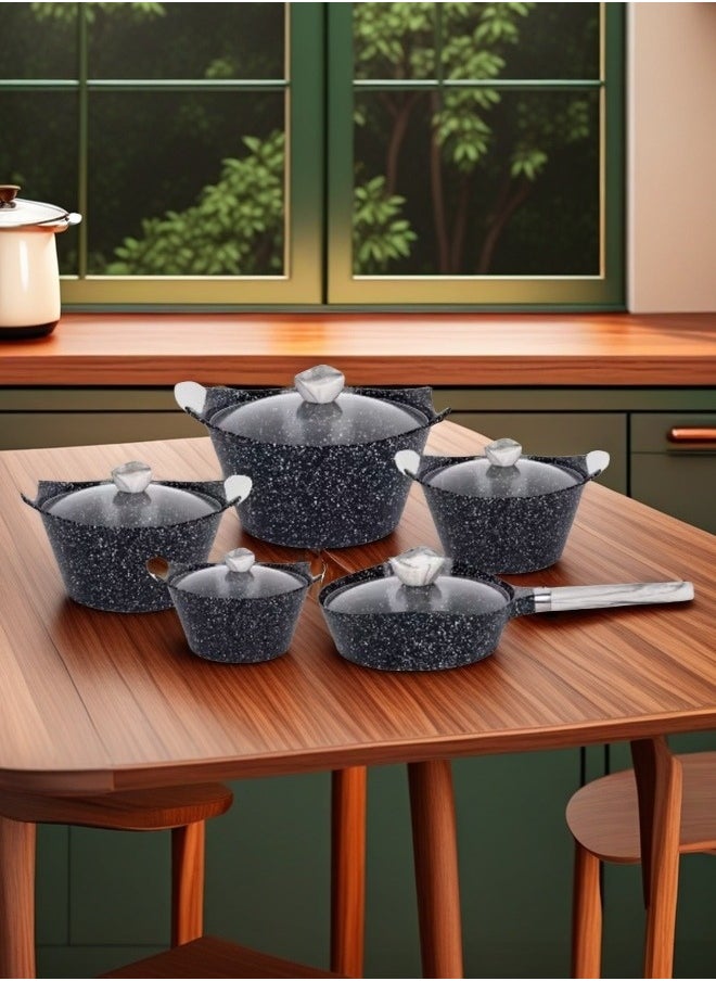 MGC 10 Piece Set Of Aluminum Cookware For Home Kitchen, Including 4 Soup Pots, 1 Circular Frying Pan, And 5 Tempered Glass Lids. The Soup Pot Size Is 20/24/28/32CM, And The Frying Pan Size Is 28CM  - Image 3