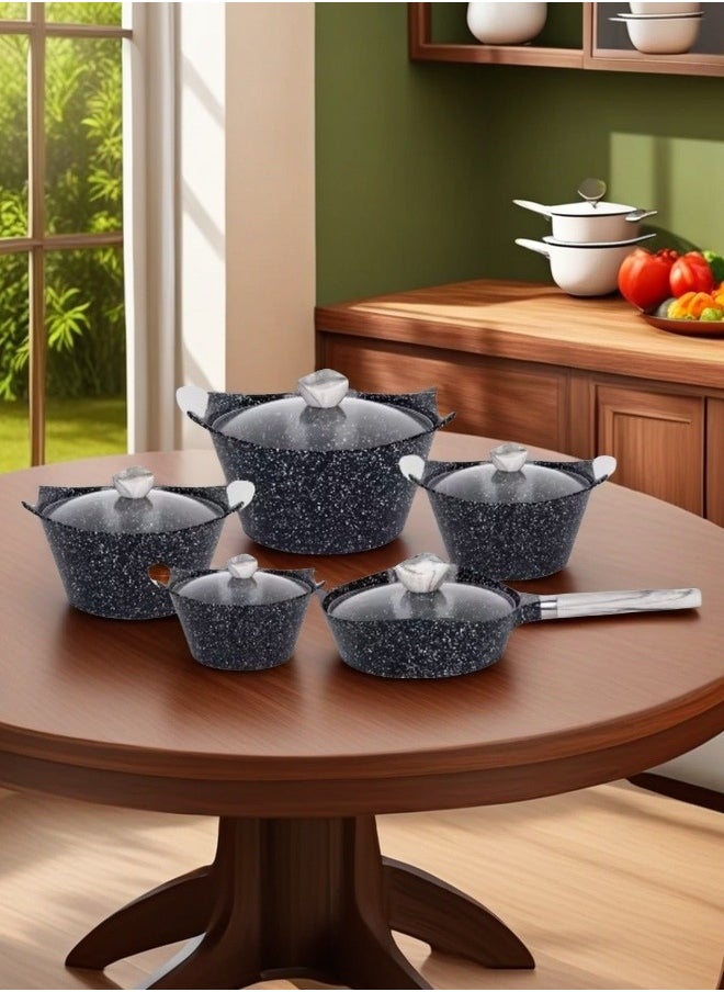 MGC 10 Piece Set Of Aluminum Cookware For Home Kitchen, Including 4 Soup Pots, 1 Circular Frying Pan, And 5 Tempered Glass Lids. The Soup Pot Size Is 20/24/28/32CM, And The Frying Pan Size Is 28CM  - Image 4