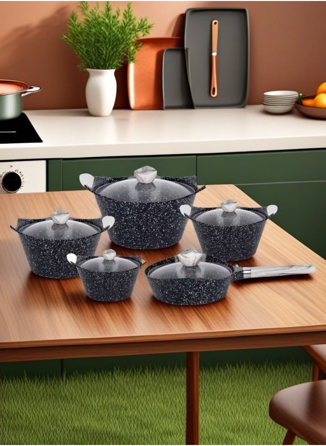 MGC 10 Piece Set Of Aluminum Cookware For Home Kitchen, Including 4 Soup Pots, 1 Circular Frying Pan, And 5 Tempered Glass Lids. The Soup Pot Size Is 20/24/28/32CM, And The Frying Pan Size Is 28CM  - Image 5