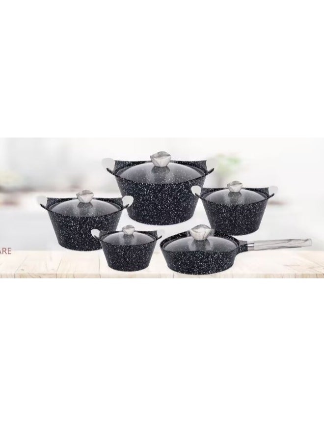 MGC 10 Piece Set Of Aluminum Cookware For Home Kitchen, Including 4 Soup Pots, 1 Circular Frying Pan, And 5 Tempered Glass Lids. The Soup Pot Size Is 20/24/28/32CM, And The Frying Pan Size Is 28CM  - Image 2