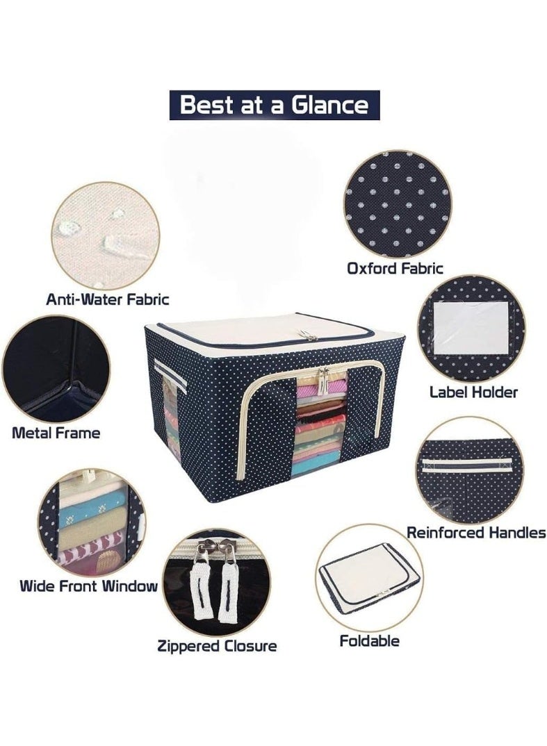 eBasket Foldable Large Capacity Storage Bag with Stainless Metal Legs – 2 Slots with Double Zippers & Clear Window – Sturdy Side Fabric Handles – Ideal for Storing Clothes, Blankets, Bedding - Image 1