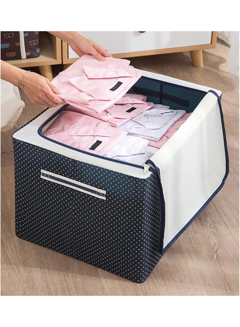 eBasket Foldable Large Capacity Storage Bag with Stainless Metal Legs – 2 Slots with Double Zippers & Clear Window – Sturdy Side Fabric Handles – Ideal for Storing Clothes, Blankets, Bedding - Image 2