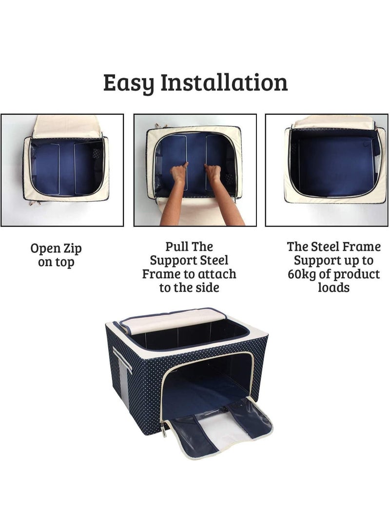 eBasket Foldable Large Capacity Storage Bag with Stainless Metal Legs – 2 Slots with Double Zippers & Clear Window – Sturdy Side Fabric Handles – Ideal for Storing Clothes, Blankets, Bedding - Image 5