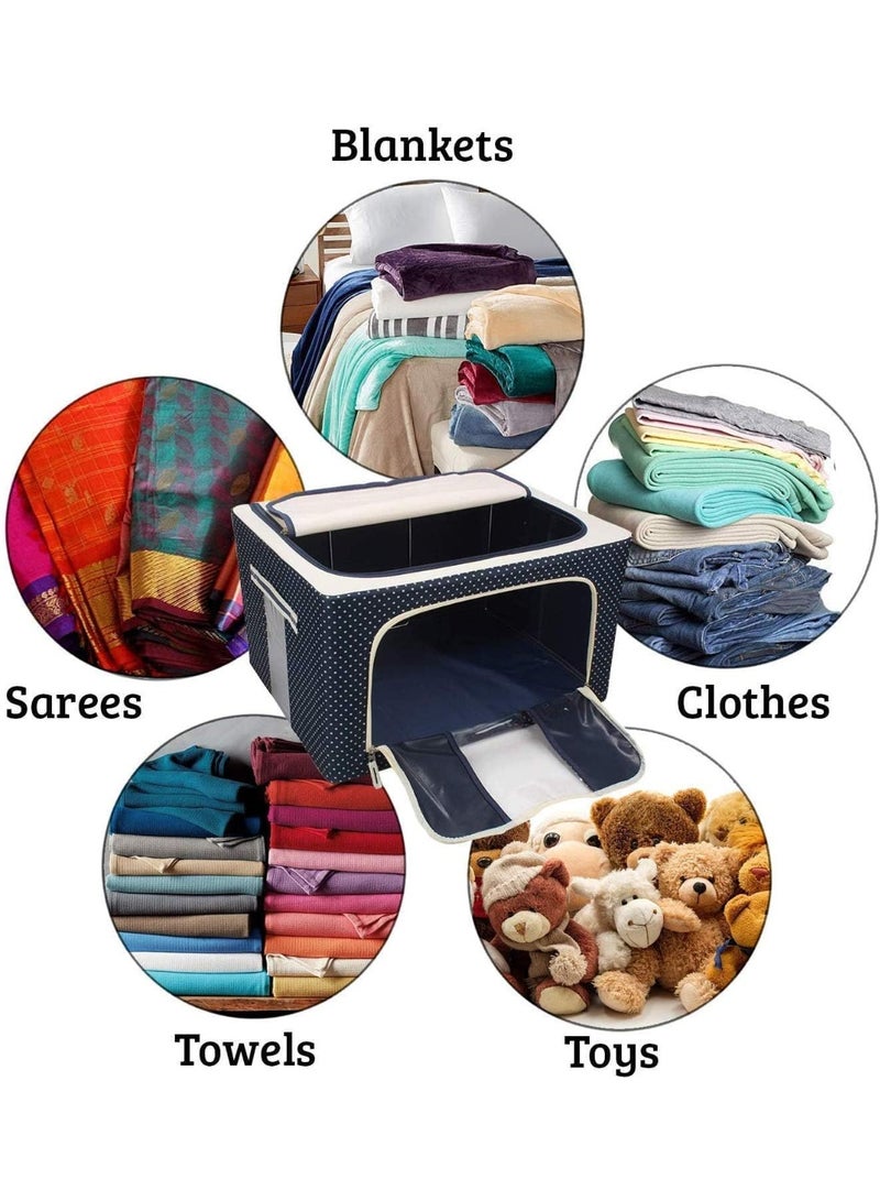 eBasket Foldable Large Capacity Storage Bag with Stainless Metal Legs – 2 Slots with Double Zippers & Clear Window – Sturdy Side Fabric Handles – Ideal for Storing Clothes, Blankets, Bedding - Image 4