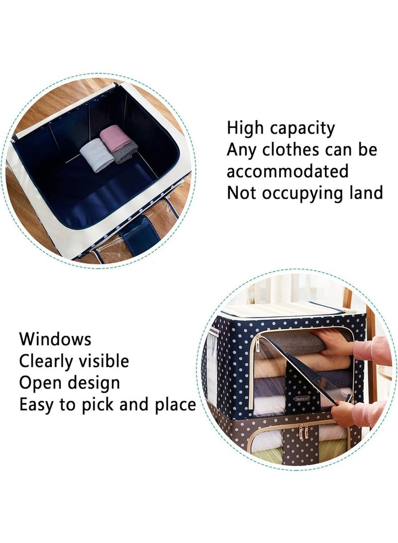 eBasket Foldable Large Capacity Storage Bag with Stainless Metal Legs – 2 Slots with Double Zippers & Clear Window – Sturdy Side Fabric Handles – Ideal for Storing Clothes, Blankets, Bedding - Image 3